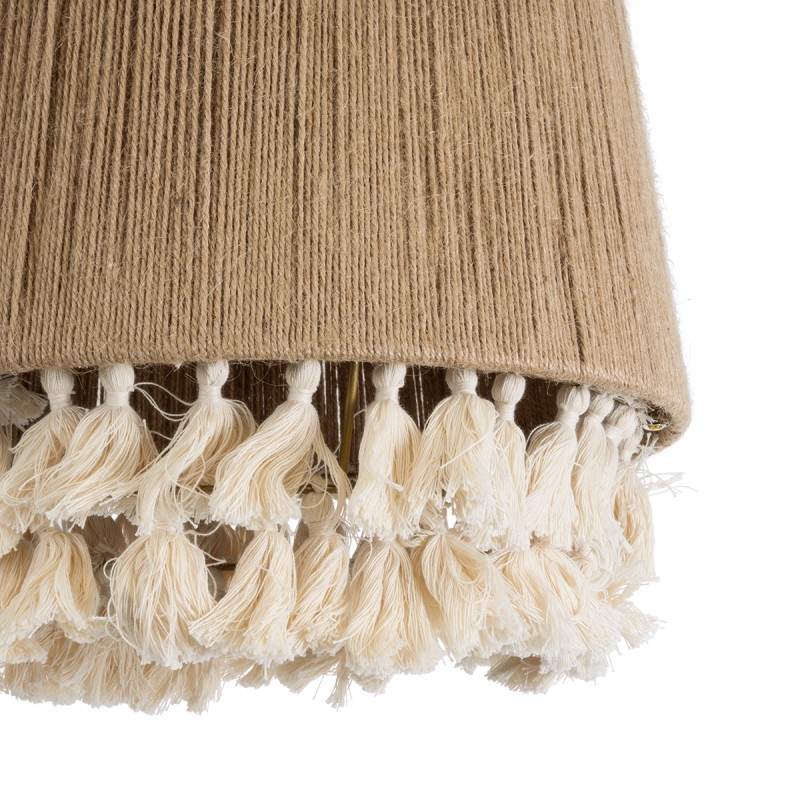 GloboStar® PUERTORICO 02092 Boho Κρεμαστό Φωτιστικό Καμπάνα Μονόφωτο 1 x E27 IP20 Μπεζ & Λευκό Σχοινί - Μ40 x Π40 x Υ45cm