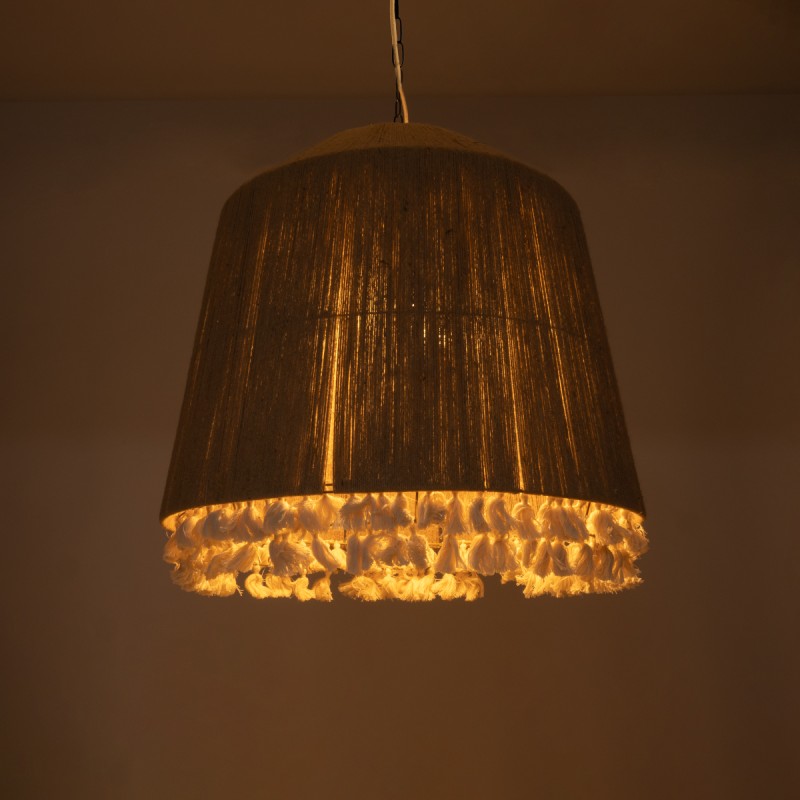 GloboStar® PUERTORICO 02093 Boho Κρεμαστό Φωτιστικό Καμπάνα Τρίφωτο 3 x E27 IP20 Μπεζ & Λευκό Σχοινί - Μ80 x Π80 x Υ80cm