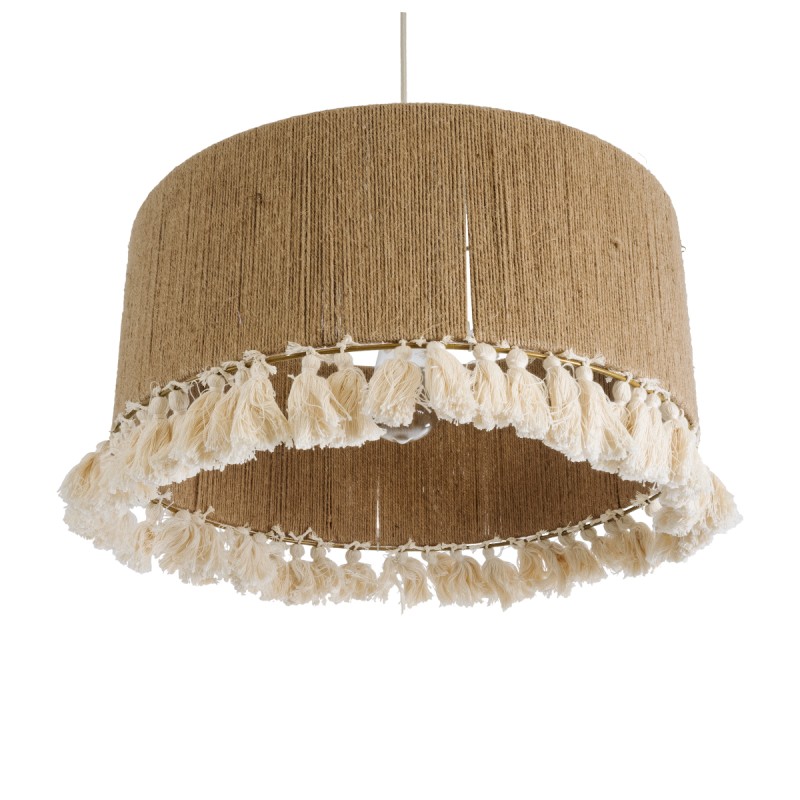 GloboStar® PUERTORICO 02094 Boho Κρεμαστό Φωτιστικό Καπέλο Μονόφωτο 1 x E27 IP20 Μπεζ & Λευκό Σχοινί - Μ50 x Π50 x Υ27cm