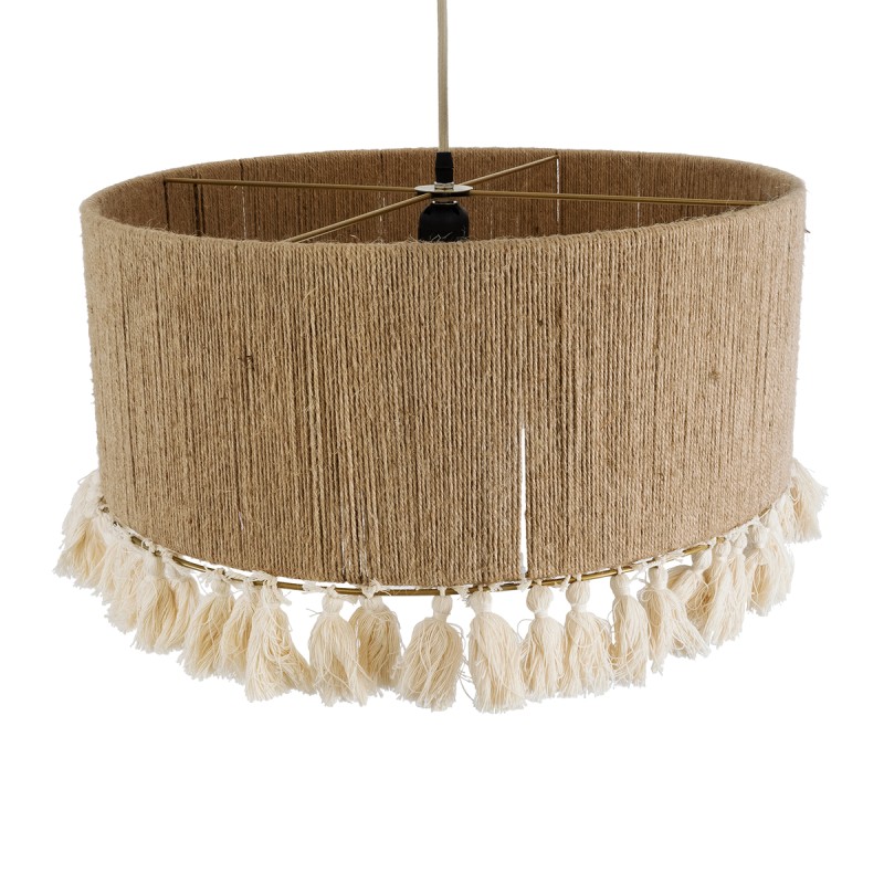 GloboStar® PUERTORICO 02094 Boho Κρεμαστό Φωτιστικό Καπέλο Μονόφωτο 1 x E27 IP20 Μπεζ & Λευκό Σχοινί - Μ50 x Π50 x Υ27cm
