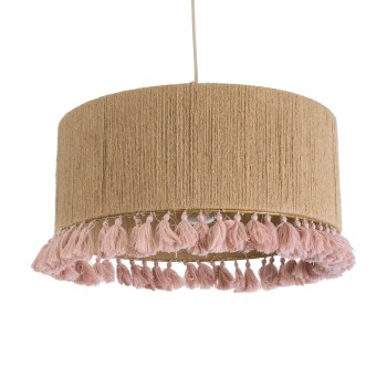GLOBOSTAR® PUERTORICO 02096 Boho Κρεμαστό Φωτιστικό Οροφής με Ντουί 1 x E27 AC 220-240V IP20 - Μπεζ & Ροζ - Μ50 x Π50 x Υ27cm