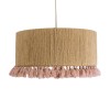 GloboStar® PUERTORICO 02096 Boho Κρεμαστό Φωτιστικό Καπέλο Μονόφωτο 1 x E27 IP20 Μπεζ & Ροζ Σχοινί - Μ50 x Π50 x Υ27cm