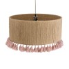 GloboStar® PUERTORICO 02096 Boho Κρεμαστό Φωτιστικό Καπέλο Μονόφωτο 1 x E27 IP20 Μπεζ & Ροζ Σχοινί - Μ50 x Π50 x Υ27cm