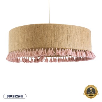 GLOBOSTAR® PUERTORICO 02097 Boho Κρεμαστό Φωτιστικό Οροφής με Ντουί 3 x E27 AC 220-240V IP20 - Μπεζ & Ροζ - Μ80 x Π80 x Υ27cm