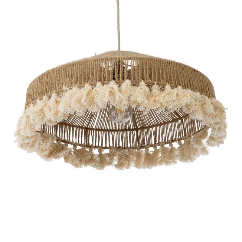 GloboStar® PUERTORICO 02098 Boho Κρεμαστό Φωτιστικό Καμπάνα Μονόφωτο 1 x E27 IP20 Μπεζ & Λευκό Σχοινί - Μ50 x Π50 x Υ25cm