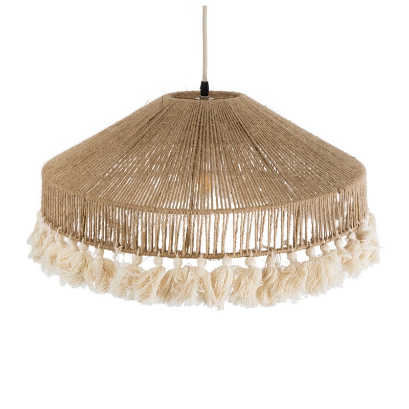 GloboStar® PUERTORICO 02098 Boho Κρεμαστό Φωτιστικό Καμπάνα Μονόφωτο 1 x E27 IP20 Μπεζ & Λευκό Σχοινί - Μ50 x Π50 x Υ25cm