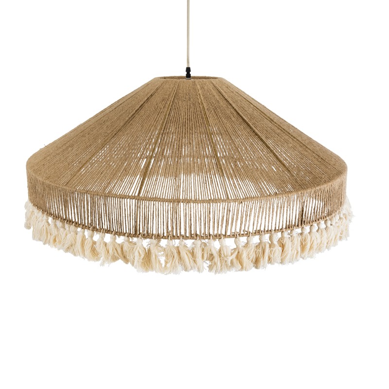 GloboStar® PUERTORICO 02099 Boho Κρεμαστό Φωτιστικό Καμπάνα Τριφωτο 3 x E27 IP20 Μπεζ & Λευκό Σχοινί - Μ80 x Π80 x Υ35cm