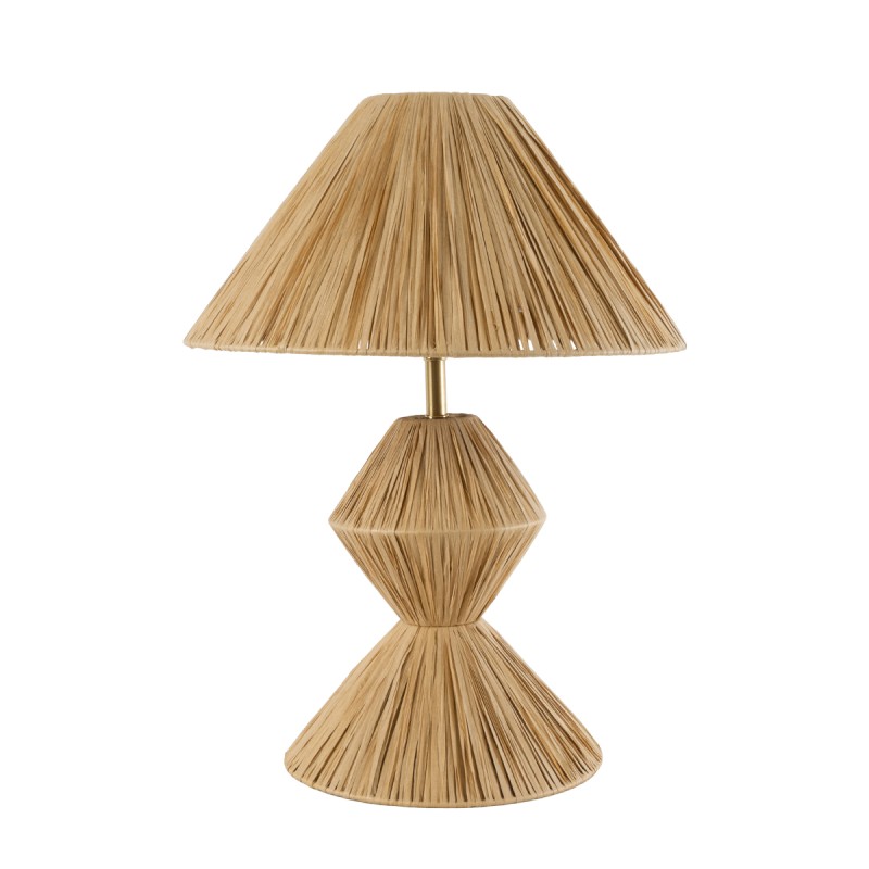 GloboStar® LUANA 02107 Boho Επιτραπέζιο Φωτιστικό Μονόφωτο 1 x E27 AC220-240V IP20 - Φ40 x Υ50cm - Μπεζ Καφέ Φυσική Ράφια Άχυρο Καπέλο