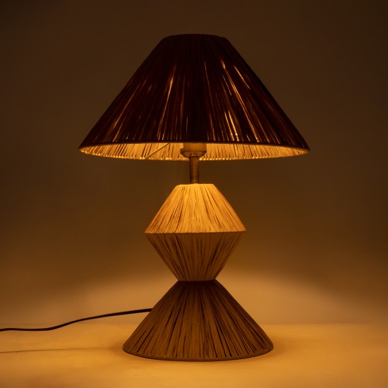 GloboStar® LUANA 02107 Boho Επιτραπέζιο Φωτιστικό Μονόφωτο 1 x E27 AC220-240V IP20 - Φ40 x Υ50cm - Μπεζ Καφέ Φυσική Ράφια Άχυρο Καπέλο