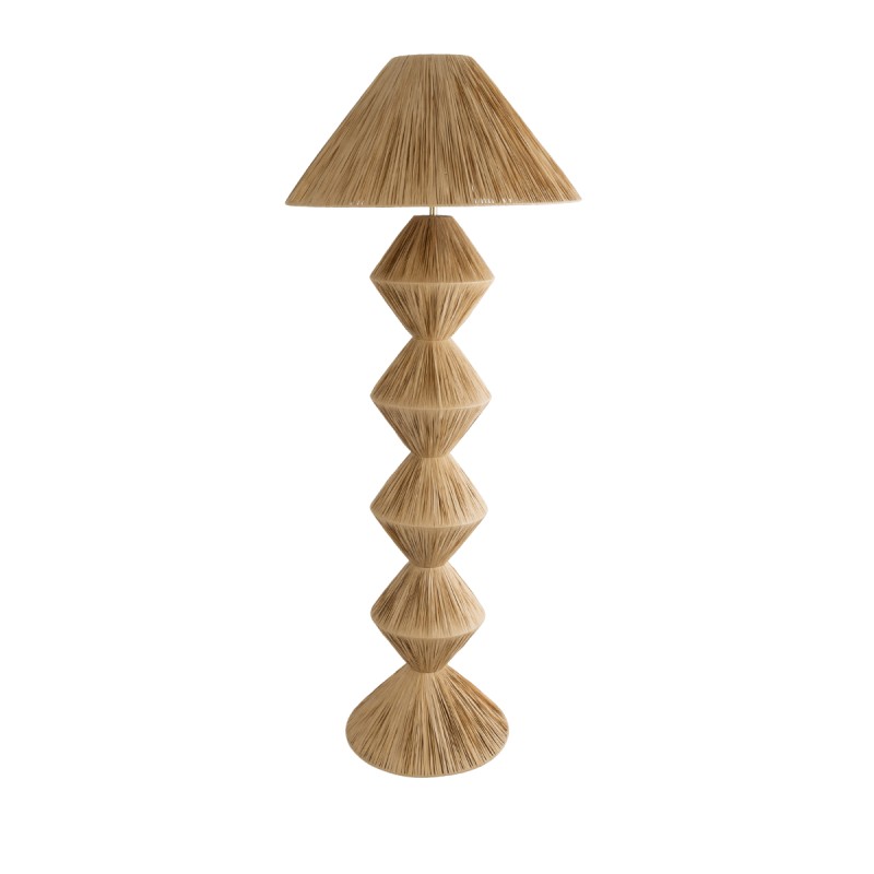 GloboStar® LUANA 02108 Boho Επιδαπέδιο Φωτιστικό Μονόφωτο 1 x E27 IP20 Μπεζ Ράφια - Μ60 x Π60 x Υ150cm