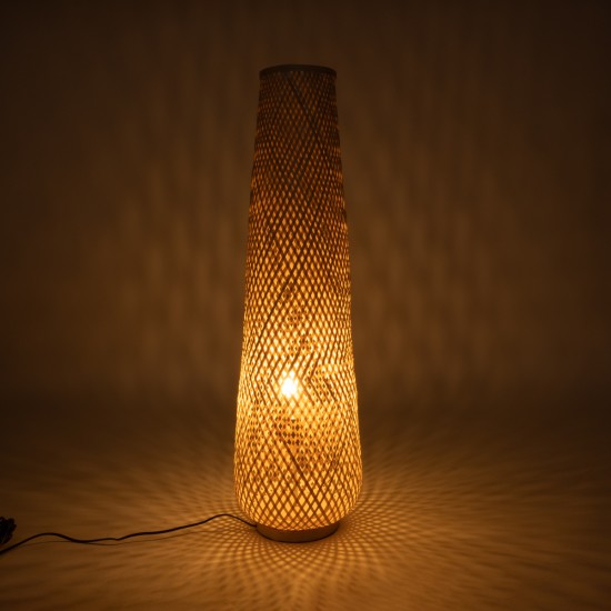GloboStar® MAMIZU 02109 Boho Επιδαπέδιο Φωτιστικό Μονόφωτο 1 x E27 IP20 Μπεζ Ξύλο - Μ28 x Π28 x Υ93cm