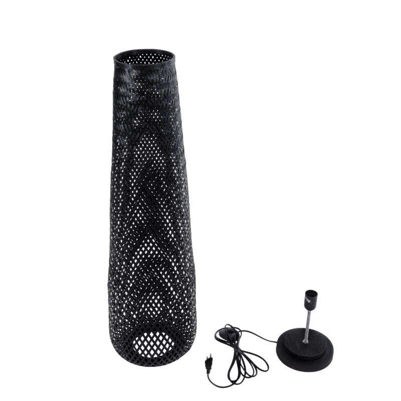 GloboStar® MAMIZU 02110 Boho Επιδαπέδιο Φωτιστικό Μονόφωτο 1 x E27 IP20 Μαύρο Ξύλο - Μ28 x Π28 x Υ93cm