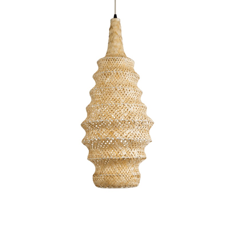 GloboStar® MAUI 02114 Boho Κρεμαστό Φωτιστικό Πλέγμα Μονόφωτο 1 x E27 IP20 Μπεζ Ξύλο - Μ30 x Π30 x Y77cm