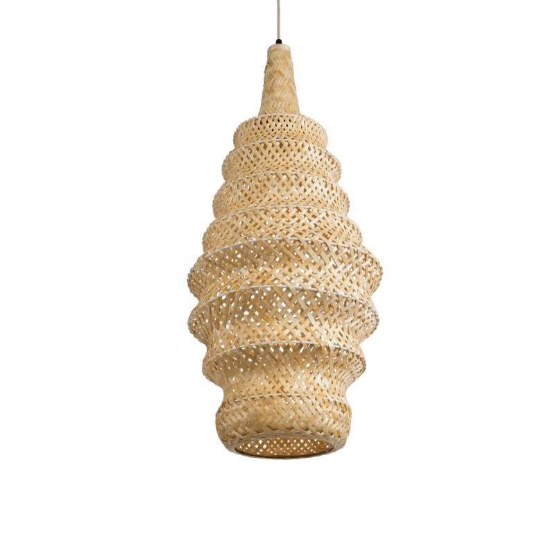 GloboStar® MAUI 02114 Boho Κρεμαστό Φωτιστικό Πλέγμα Μονόφωτο 1 x E27 IP20 Μπεζ Ξύλο - Μ30 x Π30 x Y77cm