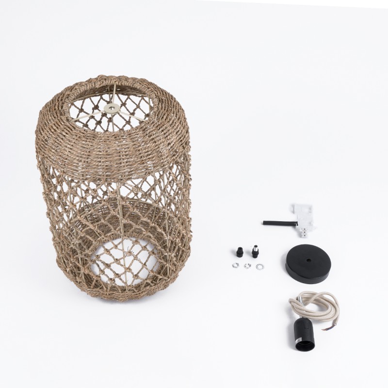 GloboStar® ECUADOR 02117 Boho Κρεμαστό Φωτιστικό Πλέγμα Μονόφωτο 1 x E27 IP20 Μπεζ Rattan - Μ28 x Π28 x Υ40cm