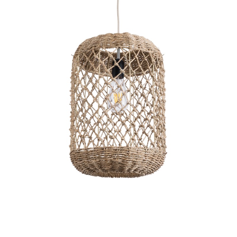 GloboStar® ECUADOR 02117 Boho Κρεμαστό Φωτιστικό Πλέγμα Μονόφωτο 1 x E27 IP20 Μπεζ Rattan - Μ28 x Π28 x Υ40cm