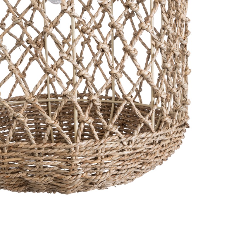 GloboStar® ECUADOR 02117 Boho Κρεμαστό Φωτιστικό Πλέγμα Μονόφωτο 1 x E27 IP20 Μπεζ Rattan - Μ28 x Π28 x Υ40cm