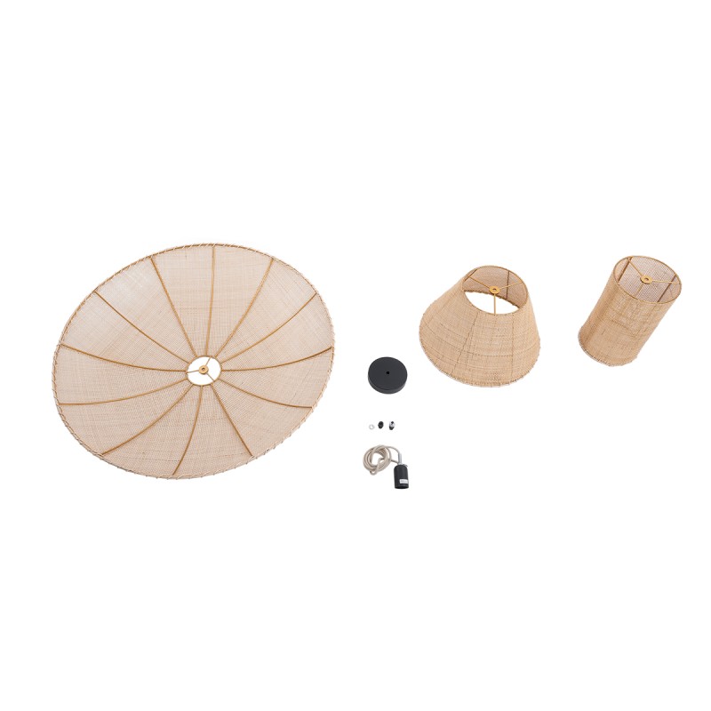 GloboStar® ZORA 02139 Boho Κρεμαστό Φωτιστικό Καμπάνα Μονόφωτο 1 x E27 IP20 Μπεζ Ύφασμα - Μ80 x Π80 x Υ32cm