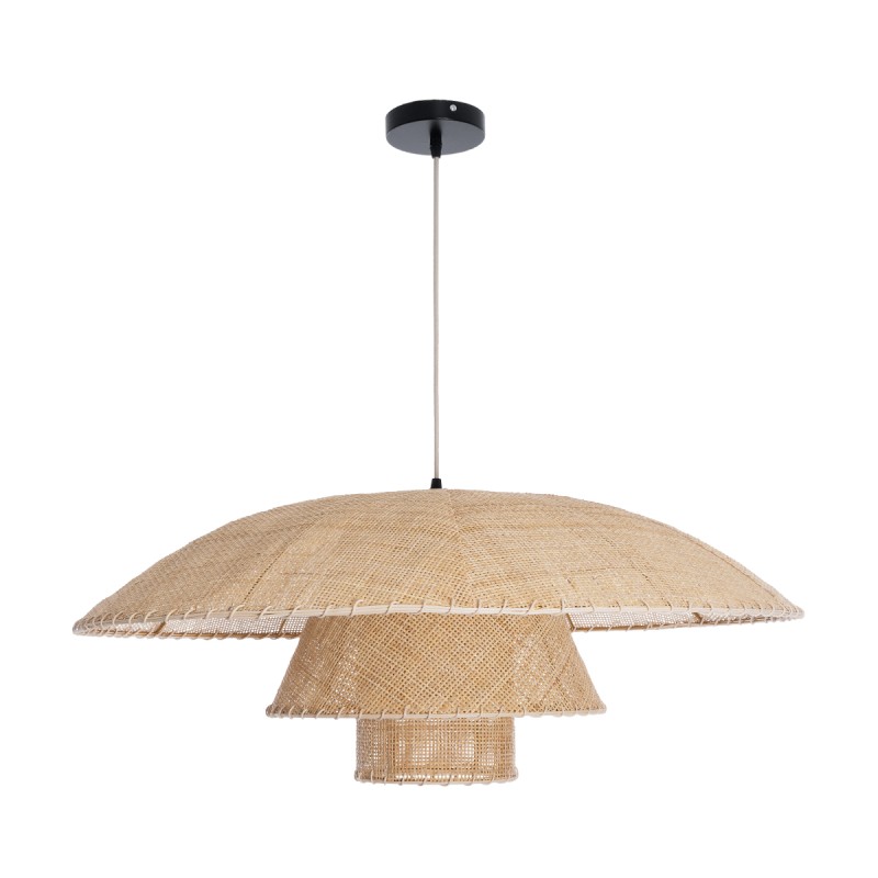 GloboStar® ZORA 02139 Boho Κρεμαστό Φωτιστικό Καμπάνα Μονόφωτο 1 x E27 IP20 Μπεζ Ύφασμα - Μ80 x Π80 x Υ32cm