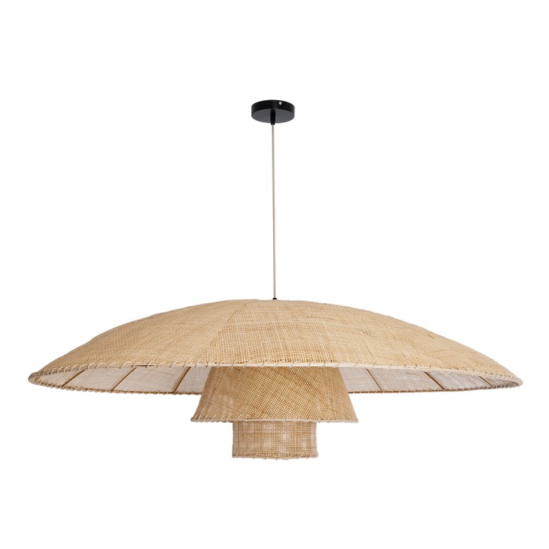 GloboStar® ZORA 02140 Boho Κρεμαστό Φωτιστικό Καμπάνα Μονόφωτο 1 x E27 IP20 Μπεζ Ύφασμα - Μ120 x Π120 x Υ40cm