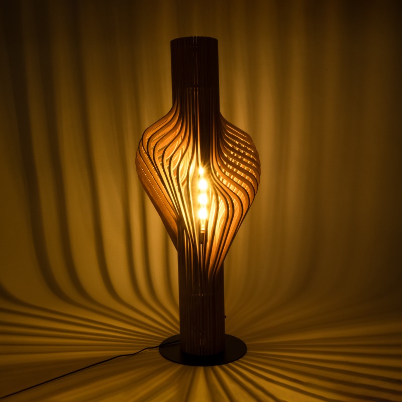 GloboStar® MIHIRO 02150 Boho Επιδαπέδιο Φωτιστικό Μονόφωτο 1 x E27 IP20 Καφέ Ξύλο με Μαύρο Μέταλλο - Μ48 x Π48 x Υ120cm