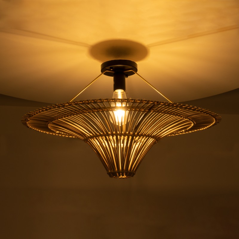 GloboStar® PALERMO 02152 Boho Κρεμαστό Φωτιστικό Πλέγμα Μονόφωτο 1 x E27 IP20 Μπεζ Ξύλο - Μ60 x Π60 x Υ36cm