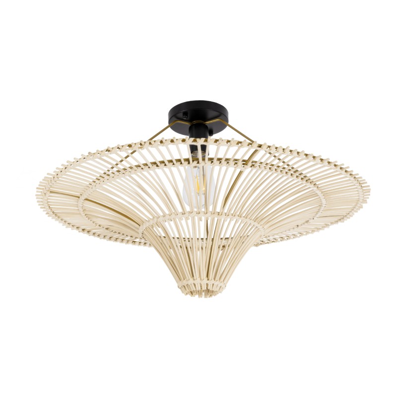 GloboStar® PALERMO 02152 Boho Κρεμαστό Φωτιστικό Πλέγμα Μονόφωτο 1 x E27 IP20 Μπεζ Ξύλο - Μ60 x Π60 x Υ36cm