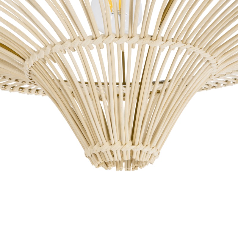 GloboStar® PALERMO 02152 Boho Κρεμαστό Φωτιστικό Πλέγμα Μονόφωτο 1 x E27 IP20 Μπεζ Ξύλο - Μ60 x Π60 x Υ36cm