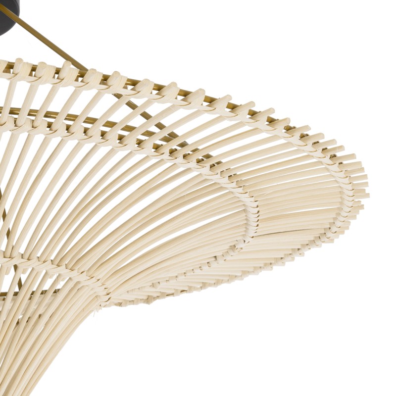 GloboStar® PALERMO 02152 Boho Κρεμαστό Φωτιστικό Πλέγμα Μονόφωτο 1 x E27 IP20 Μπεζ Ξύλο - Μ60 x Π60 x Υ36cm