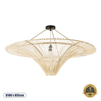 GLOBOSTAR® PALERMO 02153 Boho Φωτιστικό Οροφής με Ντουί 1 x E27 AC 220-240V IP20 - Μπεζ - Μ100 x Π100 x Υ55cm
