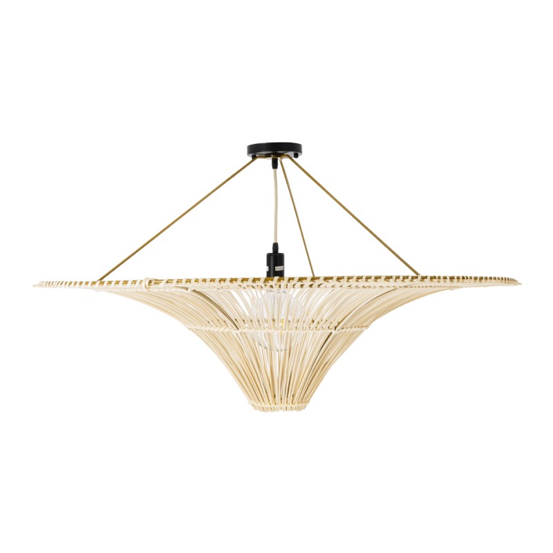 GloboStar® PALERMO 02153 Boho Φωτιστικό Οροφής Πλέγμα Μονόφωτο 1 x E27 IP20 Μπεζ Ξύλο - Μ100 x Π100 x Υ55cm