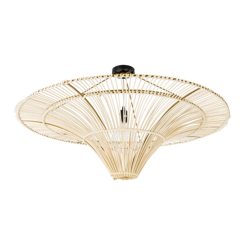 GloboStar® PALERMO 02153 Boho Φωτιστικό Οροφής Πλέγμα Μονόφωτο 1 x E27 IP20 Μπεζ Ξύλο - Μ100 x Π100 x Υ55cm