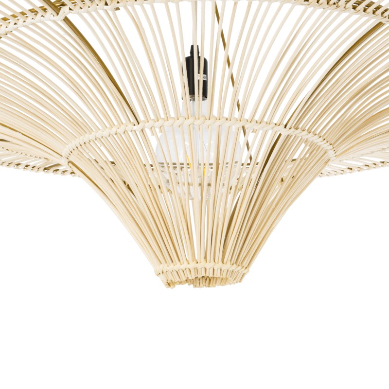 GloboStar® PALERMO 02153 Boho Φωτιστικό Οροφής Πλέγμα Μονόφωτο 1 x E27 IP20 Μπεζ Ξύλο - Μ100 x Π100 x Υ55cm