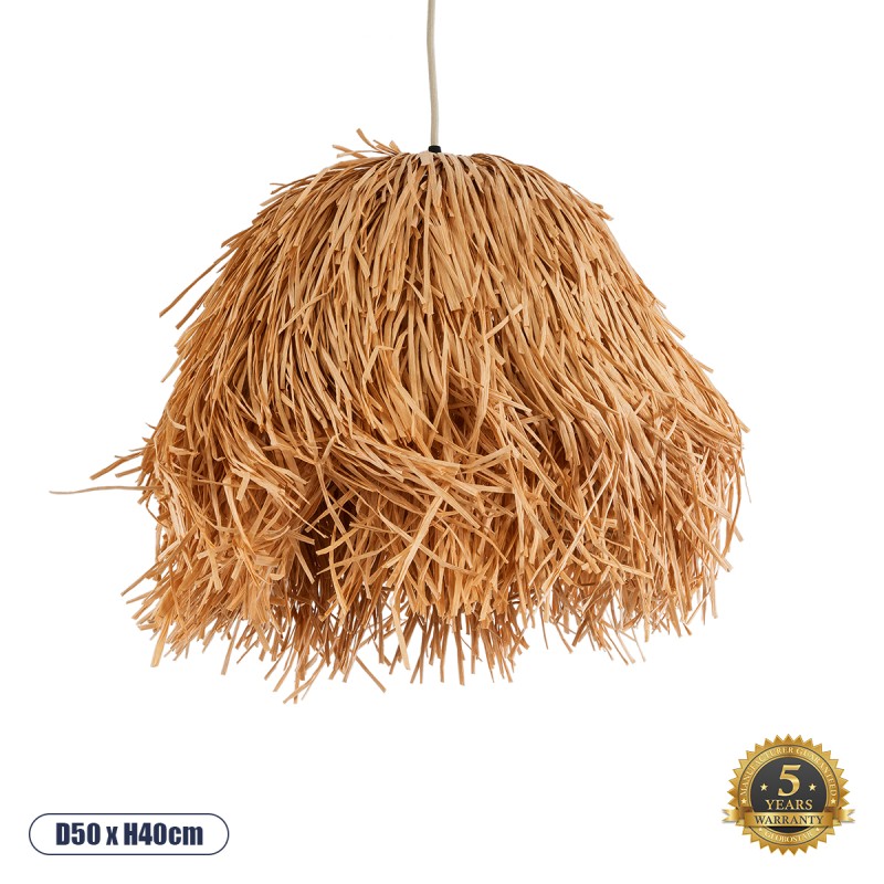 GloboStar® GUADELOUPE 02154 Boho Κρεμαστό Φωτιστικό Πλέγμα Μονόφωτο 1 x E27 IP20 Καφέ Ράφια - Μ50 x Π50 x Υ40cm