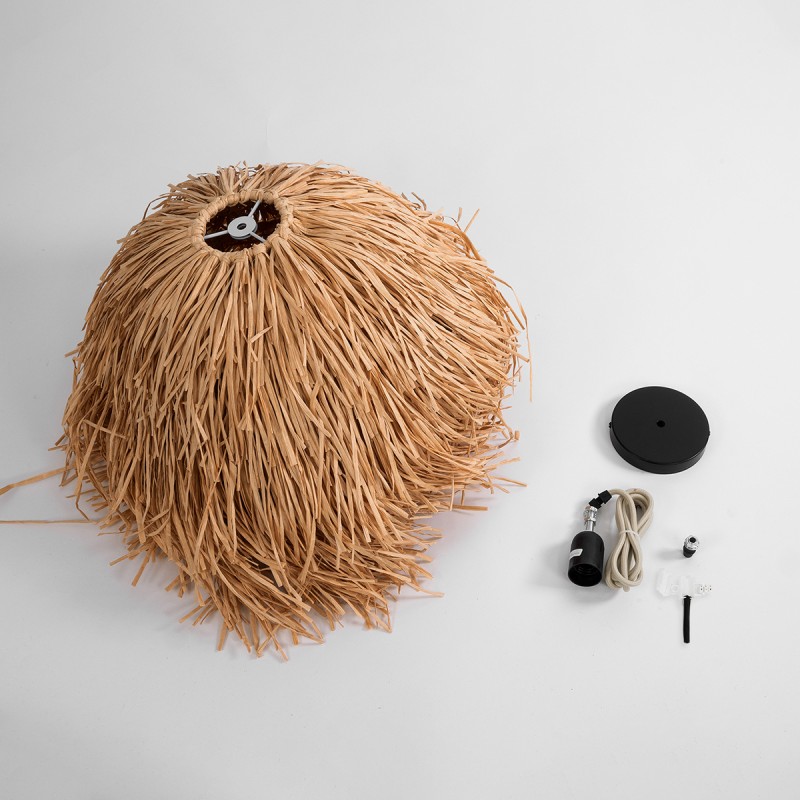 GloboStar® GUADELOUPE 02154 Boho Κρεμαστό Φωτιστικό Πλέγμα Μονόφωτο 1 x E27 IP20 Καφέ Ράφια - Μ50 x Π50 x Υ40cm