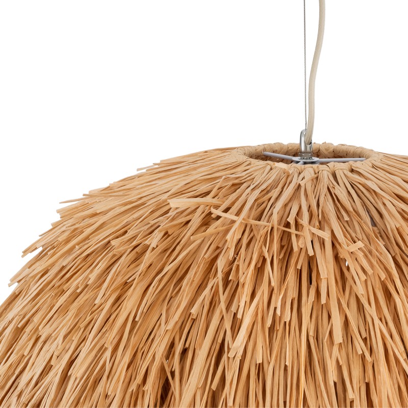 GloboStar® GUADELOUPE 02155 Boho Κρεμαστό Φωτιστικό Πλέγμα Μονόφωτο 1 x E27 IP20 Καφέ Ράφια - Μ80 x Π80 x Υ60cm