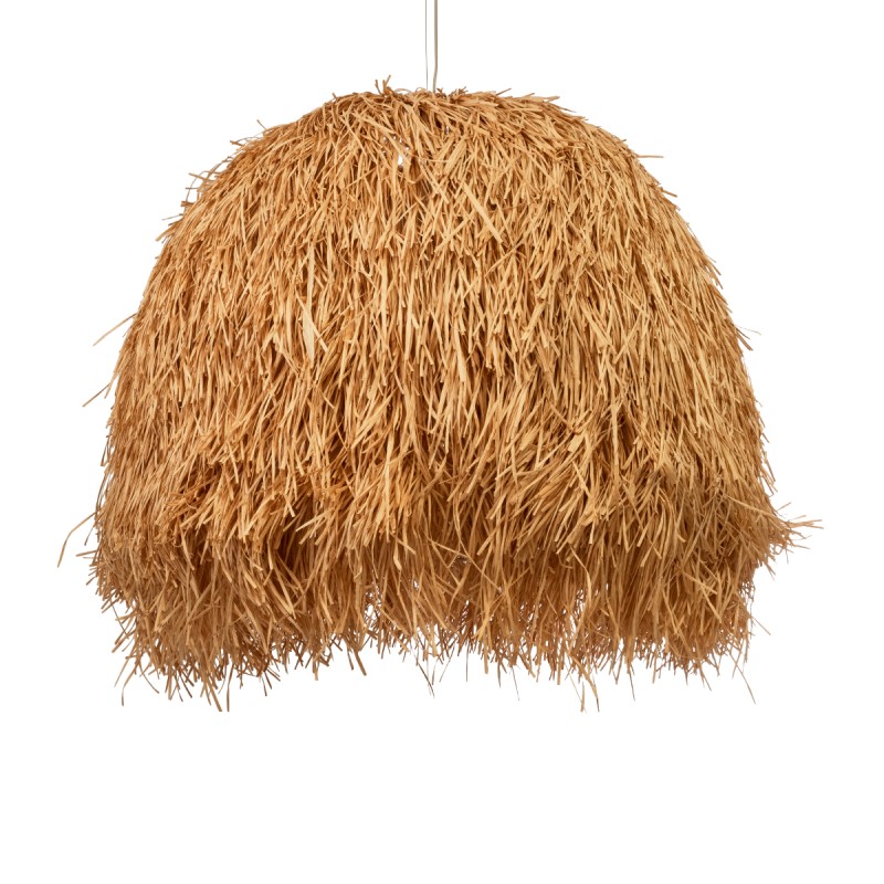 GloboStar® GUADELOUPE 02156 Boho Κρεμαστό Φωτιστικό Καμπάνα Μονόφωτο 1 x E27 IP20 Μπεζ Ράφια - Μ120 x Π120 x Υ100cm