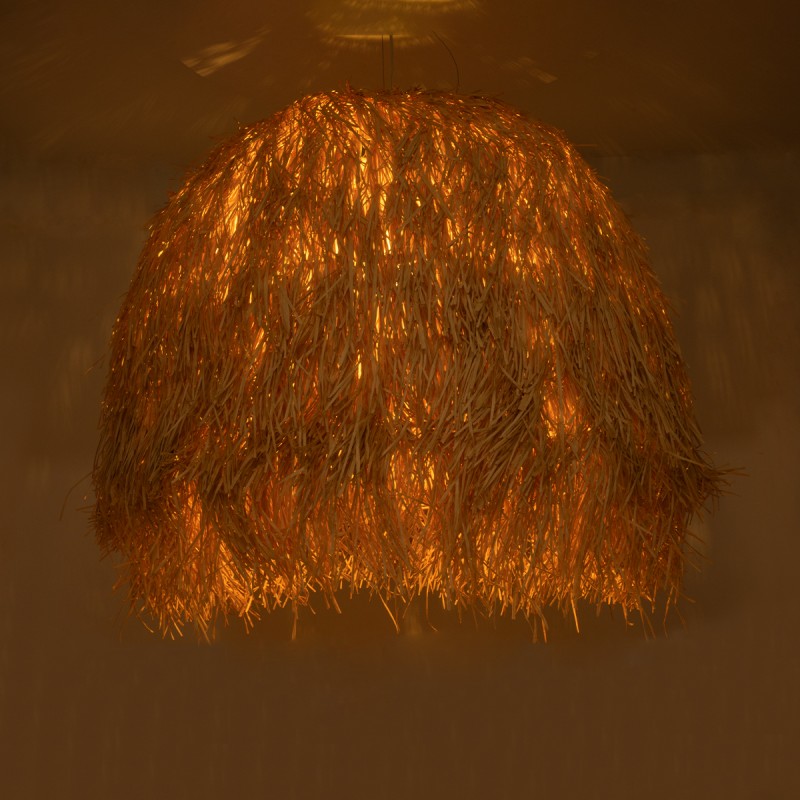 GloboStar® GUADELOUPE 02156 Boho Κρεμαστό Φωτιστικό Καμπάνα Μονόφωτο 1 x E27 IP20 Μπεζ Ράφια - Μ120 x Π120 x Υ100cm