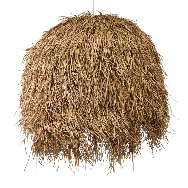 GloboStar® GUADELOUPE 02159 Boho Κρεμαστό Φωτιστικό Πλέγμα Μονόφωτο 1 x E27 IP20 Μπεζ Ράφια - Μ120 x Π120 x Υ100cm