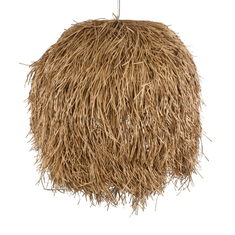 GloboStar® GUADELOUPE 02159 Boho Κρεμαστό Φωτιστικό Πλέγμα Μονόφωτο 1 x E27 IP20 Μπεζ Ράφια - Μ120 x Π120 x Υ100cm