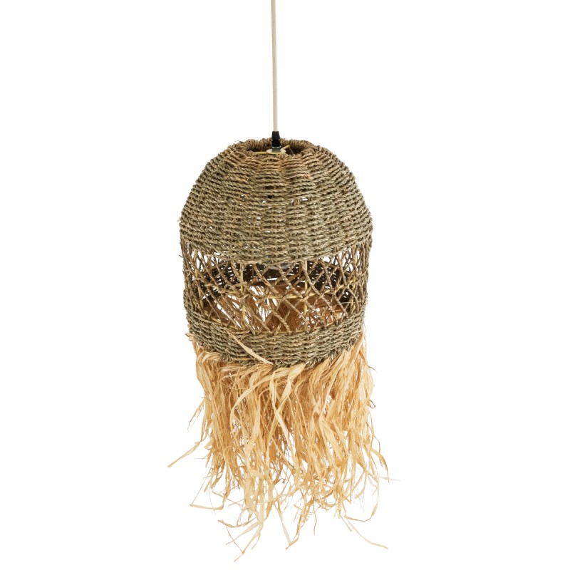 GloboStar® SAINTLUCIA 02160 Boho Κρεμαστό Φωτιστικό Πλέγμα Μονόφωτο 1 x E27 IP20 Καφέ Ράφια - Μ30 x Π30 x Υ90cm