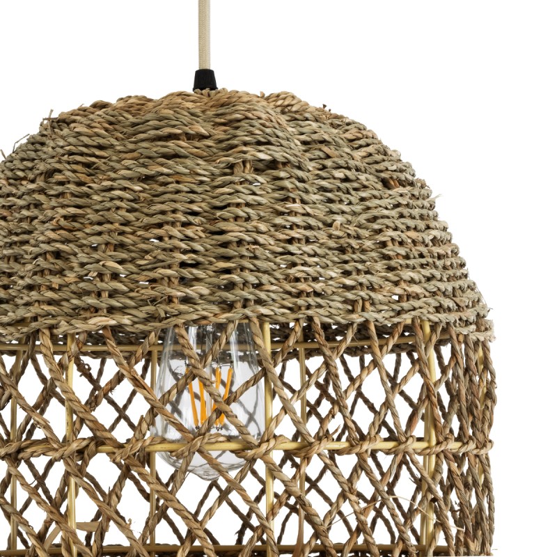 GloboStar® SAINTLUCIA 02160 Boho Κρεμαστό Φωτιστικό Πλέγμα Μονόφωτο 1 x E27 IP20 Καφέ Ράφια - Μ30 x Π30 x Υ90cm