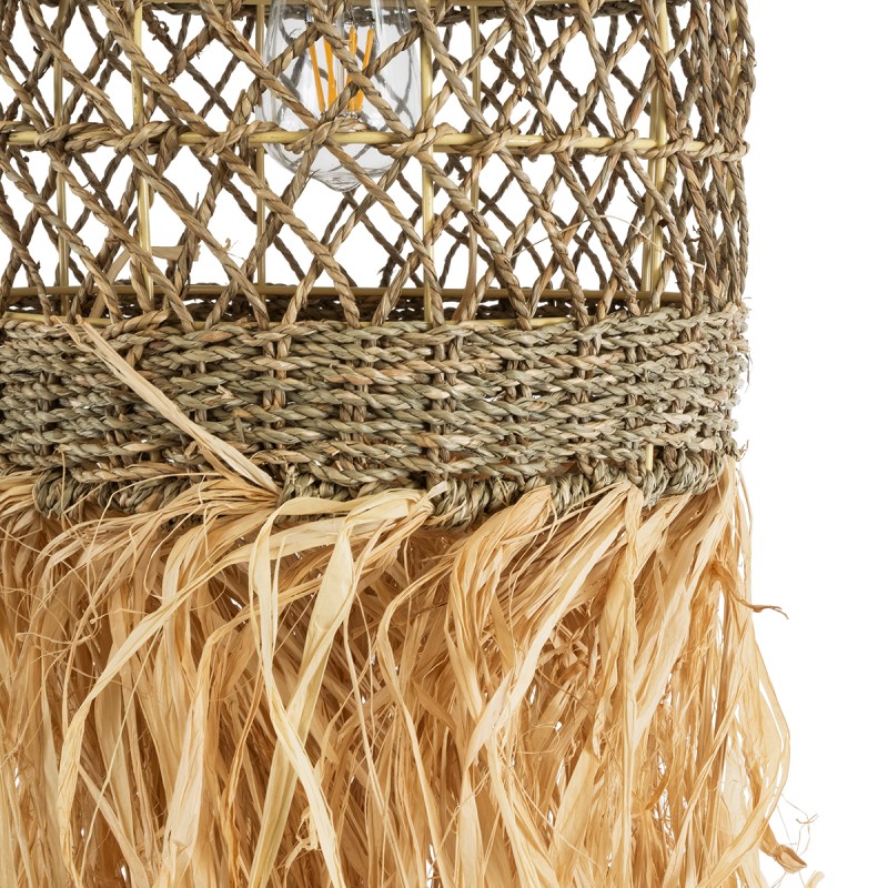 GloboStar® SAINTLUCIA 02160 Boho Κρεμαστό Φωτιστικό Πλέγμα Μονόφωτο 1 x E27 IP20 Καφέ Ράφια - Μ30 x Π30 x Υ90cm