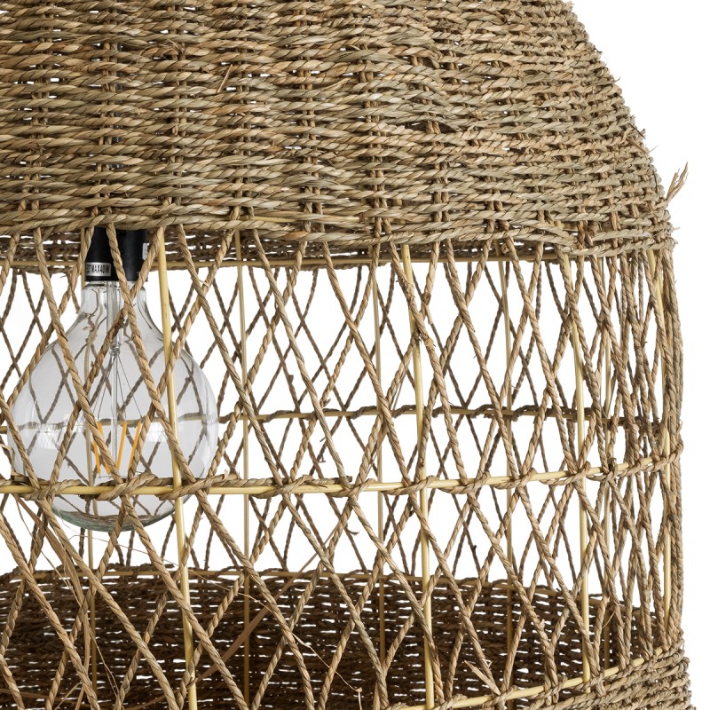 GloboStar® SAINTLUCIA 02161 Boho Κρεμαστό Φωτιστικό Πλεγμα Μονόφωτο 1 x E27 IP20 Μπεζ Ράφια - Μ66 x Π66 x Υ120cm