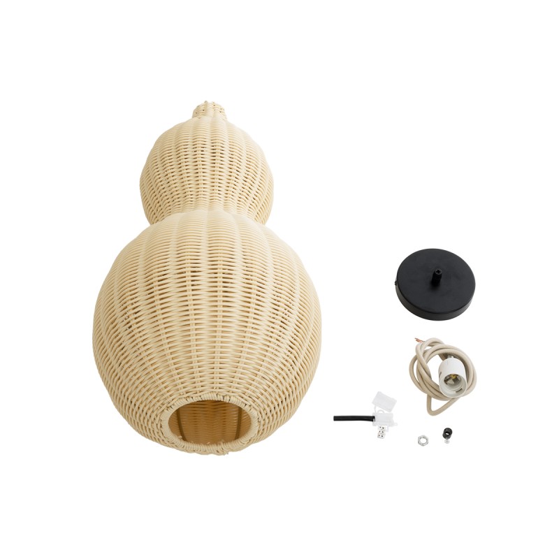 GloboStar® KINGSTOWN 02168 Boho Κρεμαστό Φωτιστικό Πλέγμα Μονόφωτο 1 x E27 IP20 Μπεζ Ξύλο - Μ30 x Π30 x Υ60cm