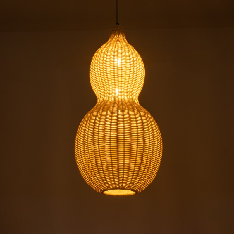 GloboStar® KINGSTOWN 02168 Boho Κρεμαστό Φωτιστικό Πλέγμα Μονόφωτο 1 x E27 IP20 Μπεζ Ξύλο - Μ30 x Π30 x Υ60cm