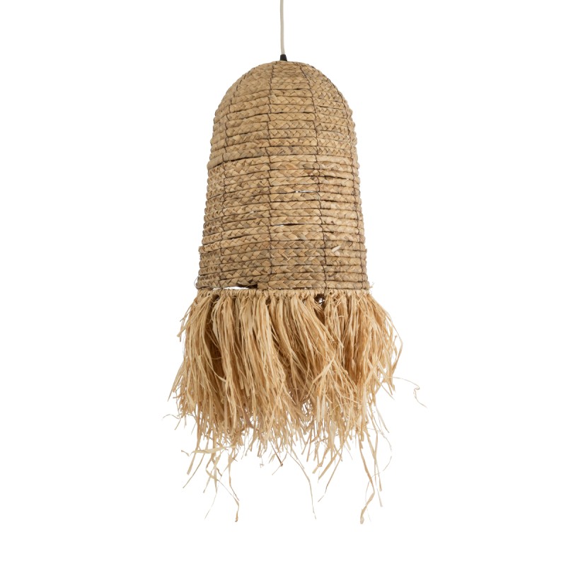 GloboStar® PORTOFERRAIO 02170 Boho Κρεμαστό Φωτιστικό Πλέγμα Μονόφωτο 1 x E27 IP20 Μπεζ Ράφια - Μ30 x Π30 x Υ70cm