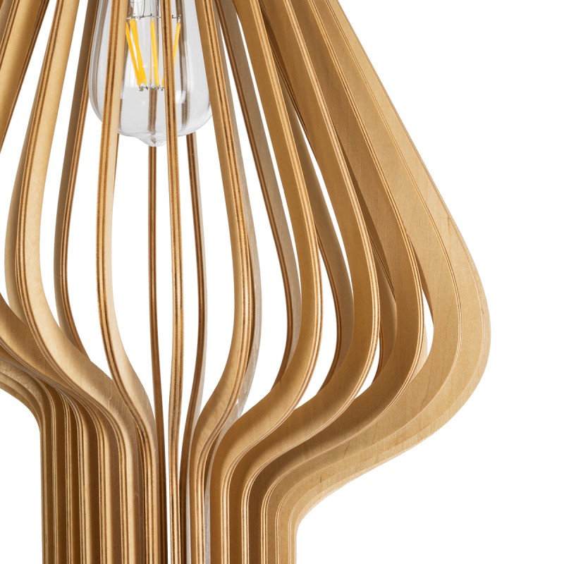 GloboStar® MIHIRO 02172 Boho Κρεμαστό Φωτιστικό Πλέγμα Μονόφωτο 1 x E27 IP20 Μπεζ Ξύλο - Μ32 x Π32 x Υ56cm