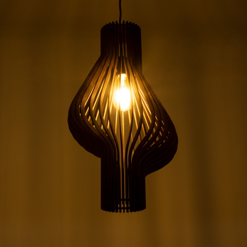 GloboStar® MIHIRO 02173 Boho Κρεμαστό Φωτιστικό Πλέγμα Μονόφωτο 1 x E27 IP20 Καφέ Ξύλο - Μ32 x Π32 x Υ56cm