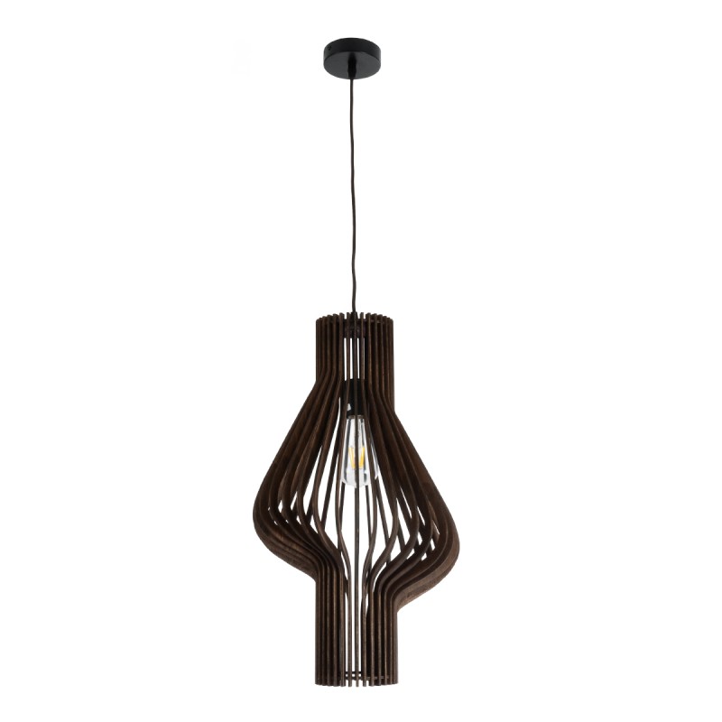 GloboStar® MIHIRO 02173 Boho Κρεμαστό Φωτιστικό Πλέγμα Μονόφωτο 1 x E27 IP20 Καφέ Ξύλο - Μ32 x Π32 x Υ56cm